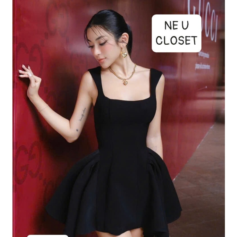[HÀNG LOẠI 1] Váy 2 dây cổ vuông dáng xoè đầm hai dây cổ vuông dáng xoè đầm xoè váy xoè đầm đi tiệc 