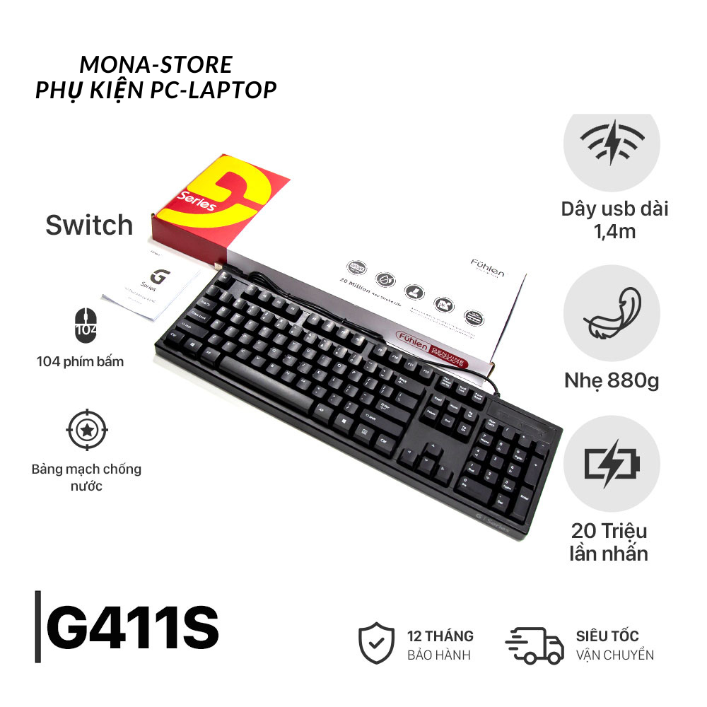 Bàn Phím Fuhlen G411S - Thiết Kế Ergonomic - Độ Bền Cao - Phù Hợp Văn Phòng & Gaming