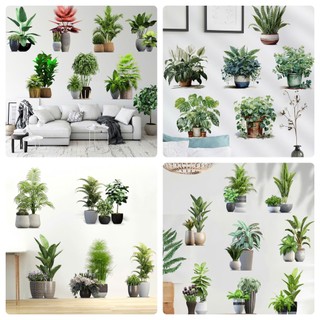 TỔNG HỢP NHIỀU MẪU Decal dán tường kệ chậu cây trang trí tường phòng khách, phòng ngủ