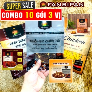 [COMBO 10 Gói] Khô Bò / Khô Gà / Khô Heo Cháy Tỏi Chính Hãng Fansipan Siêu Hấp Dẫn (Gói 50g)