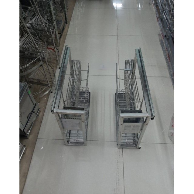Giá đựng dao thớt và gia vị Inox lắp tủ bếp ray trượt dao thớt(ray bi trượt 3 tầng)
