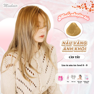 Thuốc nhuộm tóc nâu, Thuốc nhuộm tóc Nâu Vàng Khói, MIN.HAIR, tặng kèm oxy trọ dưỡng và bao tay
