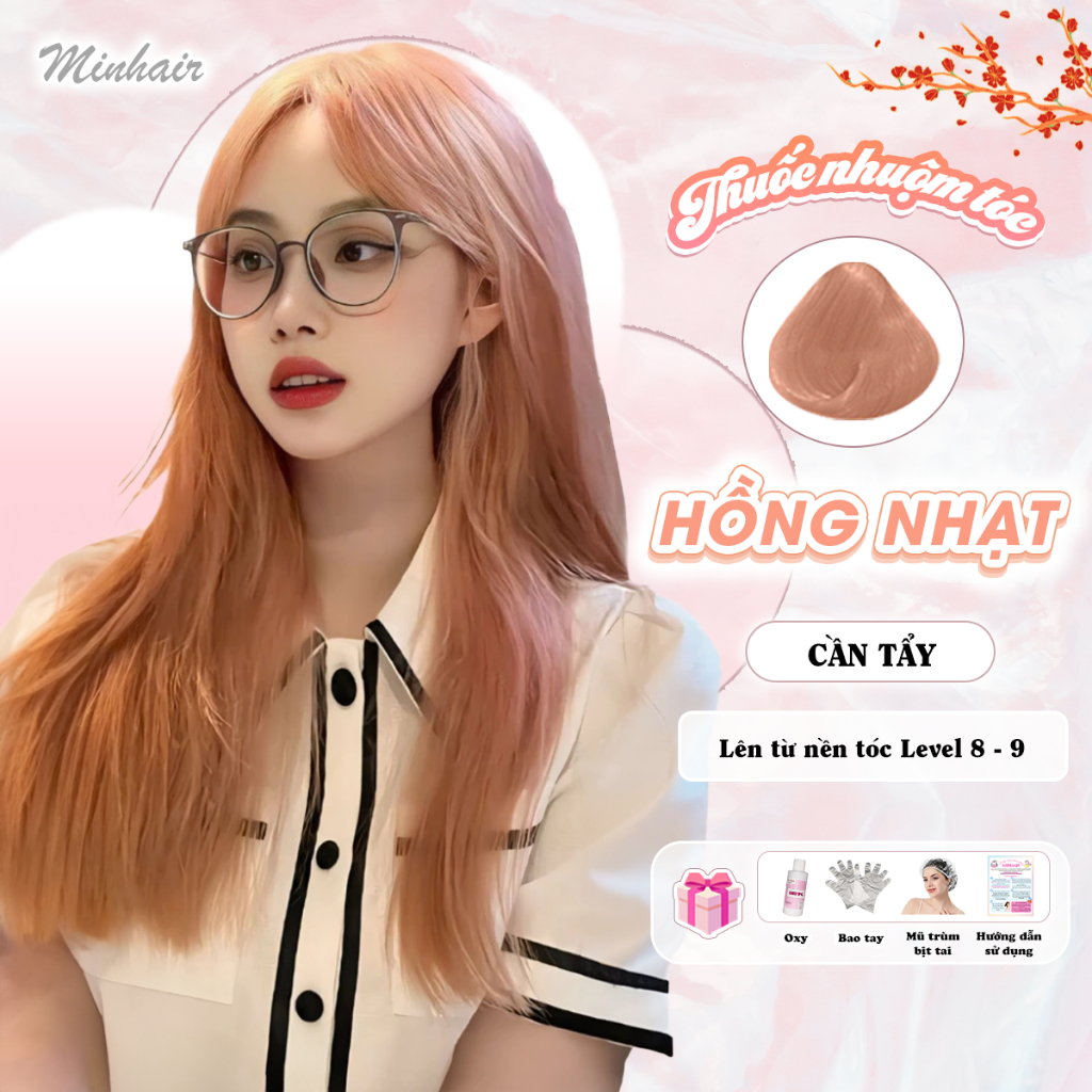 thuốc nhuộm tóc , thuốc nhuộm tóc HỒNG NHẠT MIN.HAIR, tặng kèm oxy trợ dưỡng và bao tay