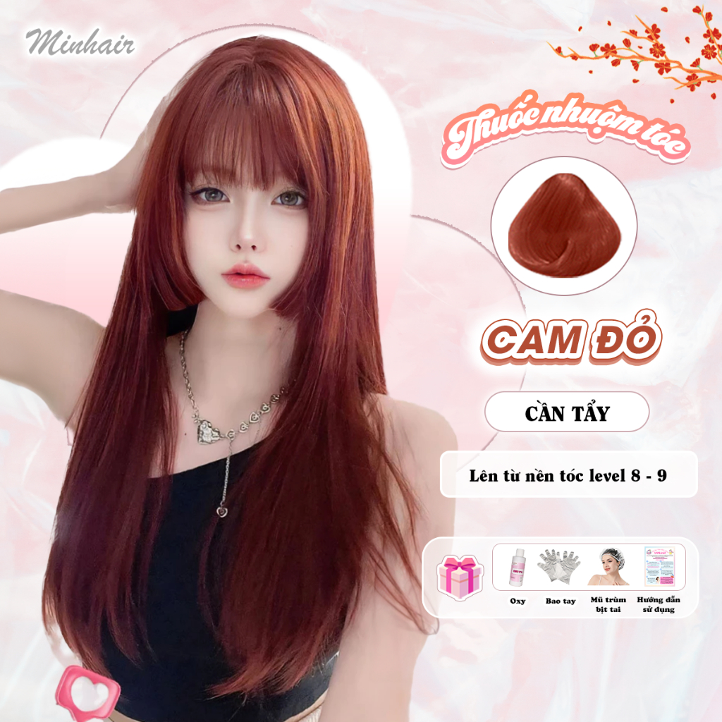 Thuốc nhuộm Tóc Cam Đỏ, MinHair,  tặng kèm oxy trợ dưỡng và bao tay