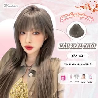 Thuốc nhuộm tóc Nâu, thuốc nhuộm tóc Nâu Xám Khói MIM.HAIR, tặng kèm bao tay và oxy trợ dưỡng