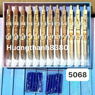 Hộp 12 Chiếc Bút Máy Bấm Tẩy Được Hình Na Tra-Baby three-Capybara-Labubu-Kuromi Có Piston Bơm Mực & Kèm Mực Tẩy Xanh