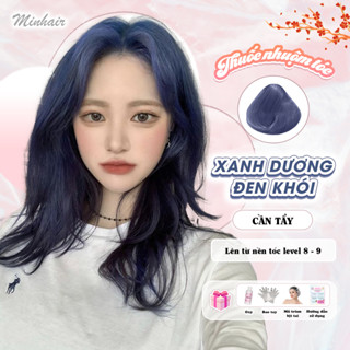 Thuốc nhuộm tóc Xanh, thuốc nhuộm tóc Xanh Dương Đen Khói MIN.HAIR,tặng kèm oxy trợ dưỡng và bao tay