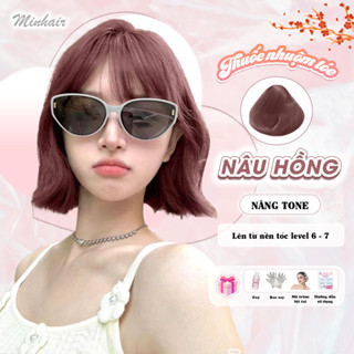 Thuốc nhuộm tóc, thuốc nhuộm tóc Nâu Hồng MIN.HAIR, tặng kèm oxy trợ dưỡng và bao tay
