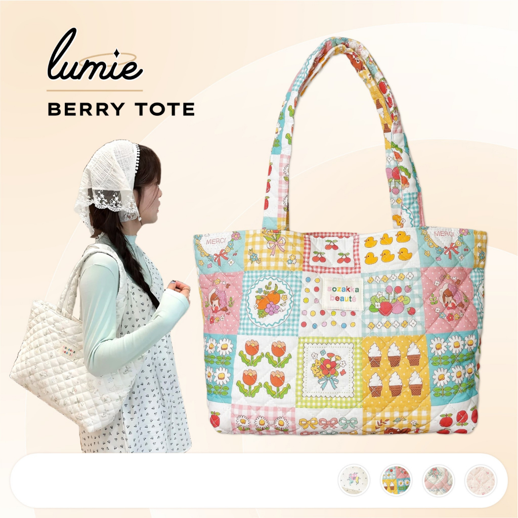 Túi Tote Berry Chần Bông Nút Gài Họa Tiết Hoa Nhí Coquette Xinh Xắn Đi Học Đi Chơi Đi Làm Hàng Ngày