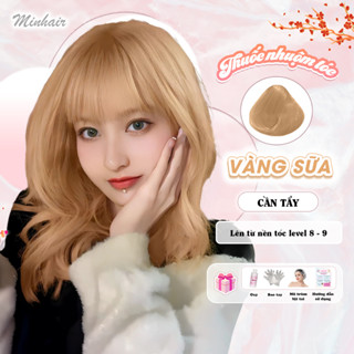 Thuốc nhuộm tóc, thuốc nhuộm tóc màu Vàng Sữa, tặng kèm oxy trợ dưỡng và bao tay Minhair