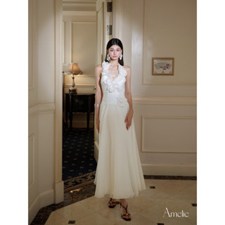Váy Amelie Vianna Dress tơ gương dài cổ hoạ tiết tua rua