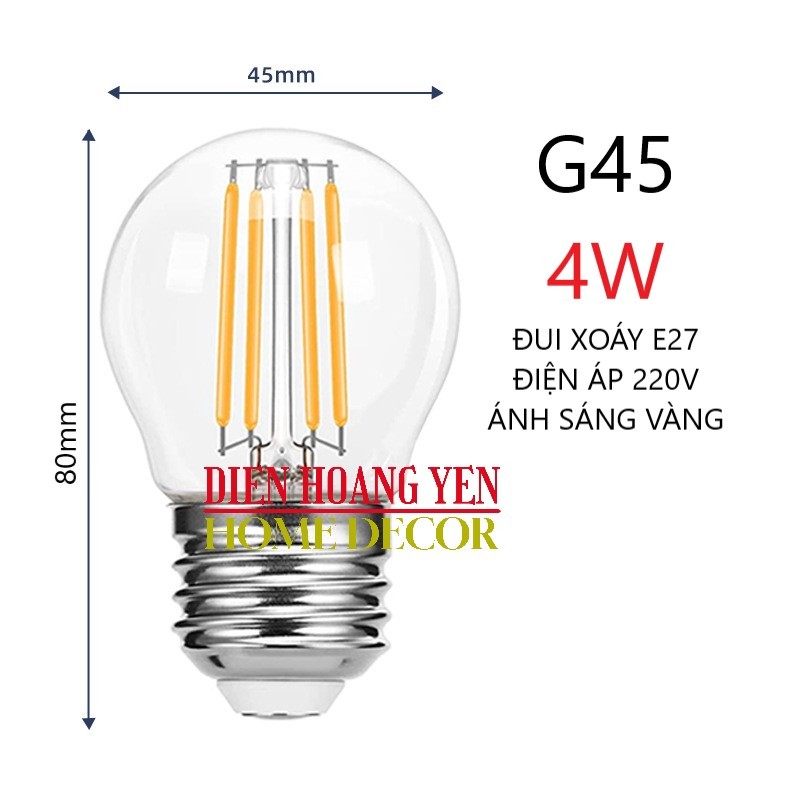 Bóng Led G45 4W Trang Trí, led edison đui xoáy dễ thay thế