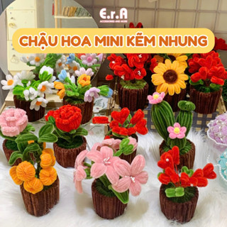 Set nguyên liệu/Chậu Hoa Chậu Cây Mini Kẽm Nhung để bàn nhiều màu trang trí nhà cửa, tặng người yêu Valentine 14/2, 8/3