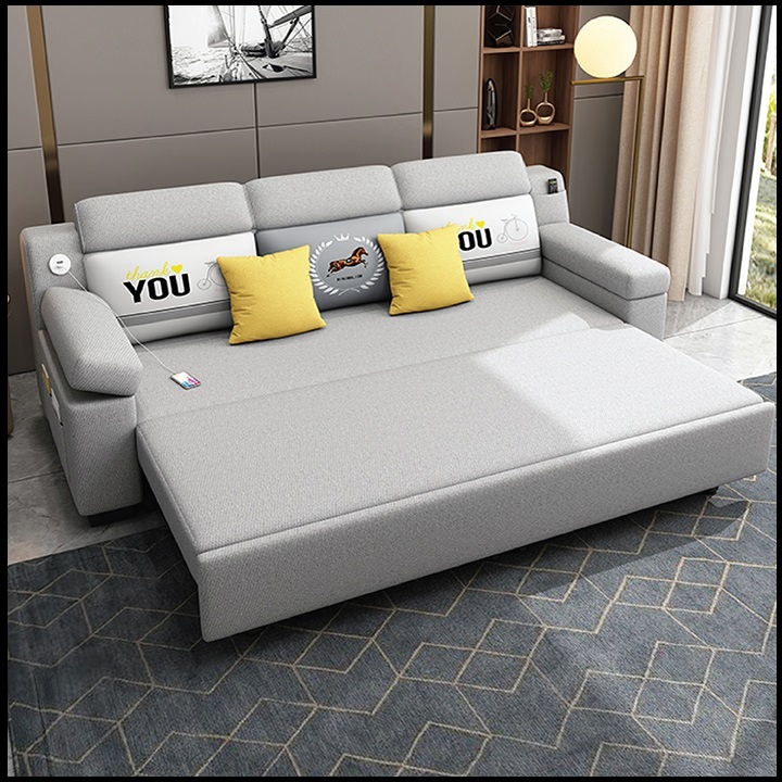 Giường Ngủ Sofa Gấp Gọn Thành Ghế Sofa. Nệm Cao Su. Giường Sofa Vải Lanh Cao Cấp Có Ngăn Chứa Đồ, Cổng Sạc USB. | BigBuy360 - bigbuy360.vn