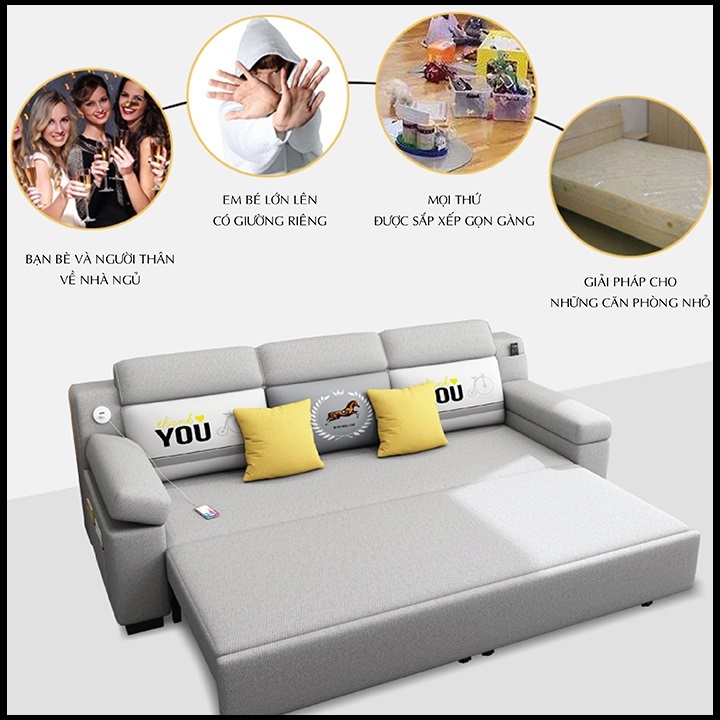 Giường Ngủ Sofa Gấp Gọn Thành Ghế Sofa. Nệm Cao Su. Giường Sofa Vải Lanh Cao Cấp Có Ngăn Chứa Đồ, Cổng Sạc USB. | BigBuy360 - bigbuy360.vn