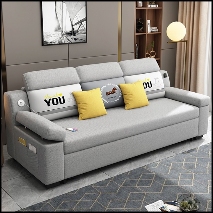 Giường Ngủ Sofa Gấp Gọn Thành Ghế Sofa. Nệm Cao Su. Giường Sofa Vải Lanh Cao Cấp Có Ngăn Chứa Đồ, Cổng Sạc USB. | BigBuy360 - bigbuy360.vn