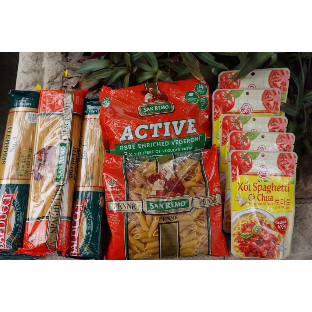 COMBO 2 Balducci 500Gr + 1 Sanremo 500Gr + 1 Nui xoắn 500Gr + 1 Nui Rau củ 380Gr + 5 Sốt 110GR