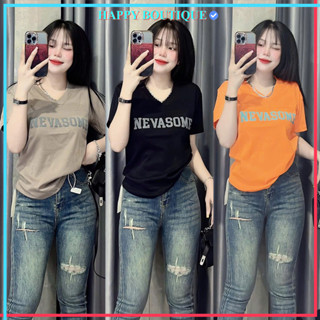 Áo Thun Cổ Tim Nữ Dáng Ôm Vừa [Mã B14], Form 40~60kg Vải Borip Cotton Mềm Mát Co Dãn 4 Chiều [NEVASOME]