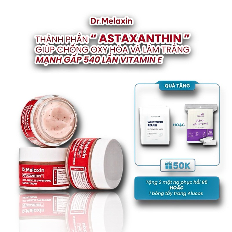 Kem dưỡng trắng da Dr Melaxin , Kem Astaxanthin whitening Cream 50g trắng da, chống lão hóa.