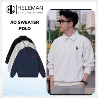 Áo Sweater Polo Unisex vải nỉ 2 da, Áo thun Polo cổ bẻ dài tay nam nữ form suông SWT HELEMAN