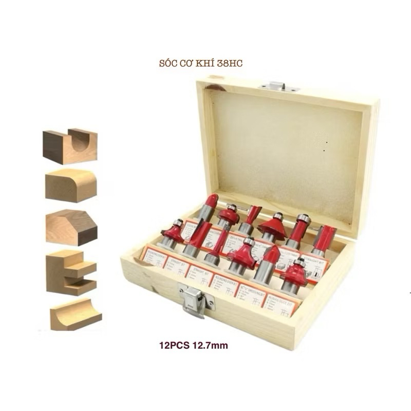 Bộ mũi soi gỗ, mũi phay gỗ 12.7 hoặc nhỏ 6.35