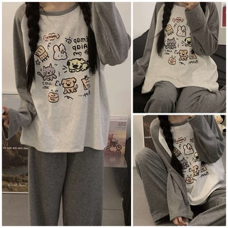  Set Bộ Nỉ Raplan In Hình Thú Nữ. Bộ đồ dài tay form rộng dễ thương 