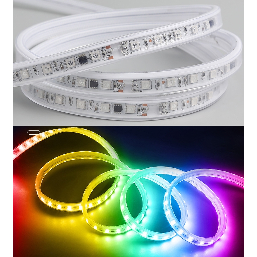 LED DÂY FULL MÀU WS2811 24V 5050 60LED/MÉT TRANG TRÍ BẢNG HIỆU QUẤN CÂY CẢNH CHỐNG NƯỚC ĐIỆN ÁP 220V