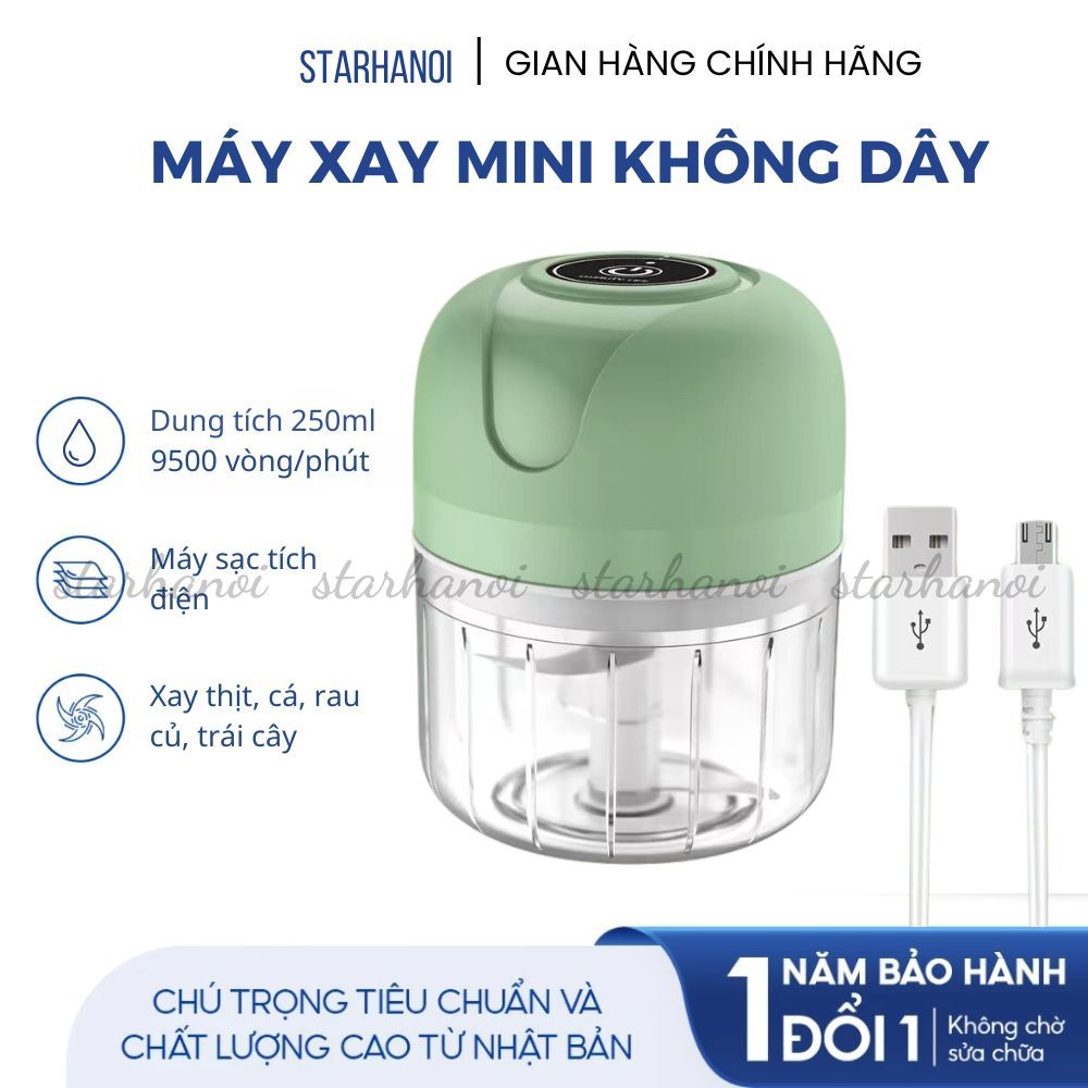 Máy Xay Mini Đa Năng Xay Thực Phẩm Tỏi Ớt Thịt Cối Xay Cầm Tay Siêu Tiết Kiệm Kèm Dây Sạc