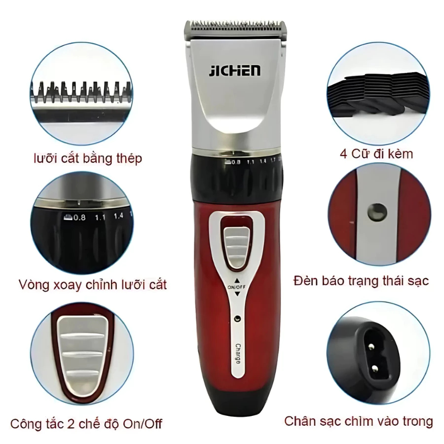 Tông Đơ Cắt Tóc Jichen - Bộ Cắt Tóc cho bé, Tông Đơ Hớt Tóc Sạc Pin Tiện Lợi Cho Gia Đình