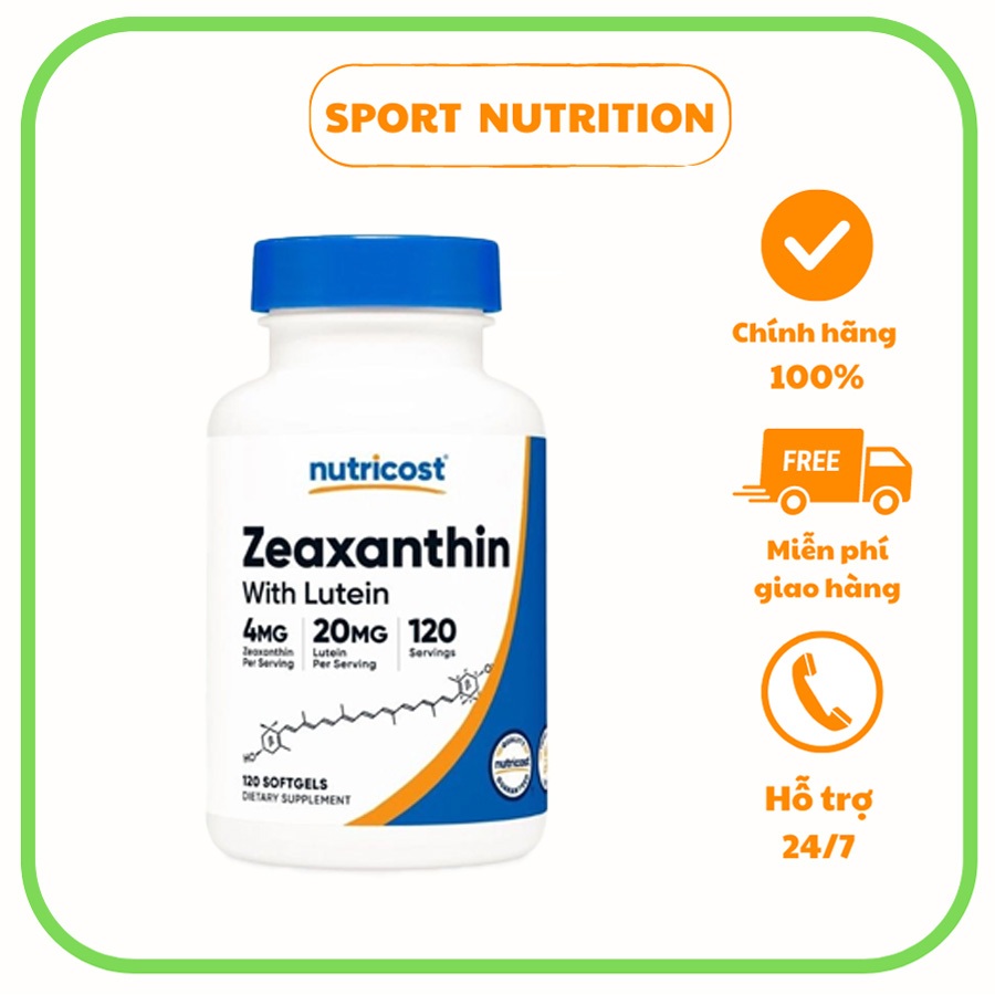 Nutricost Zeaxanthin with Lutein 20mg, viên uống giúp sáng mắt và bảo vệ mắt khỏi ánh sáng xanh
