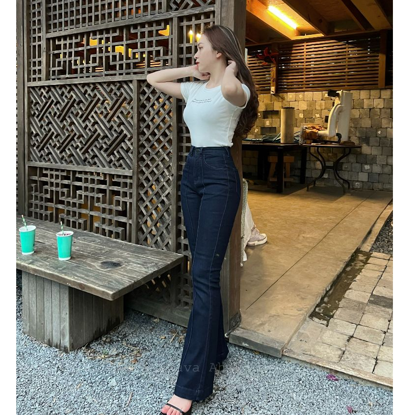  QUẦN JEANS DÀI ỐNG LOE XANH ĐEN 