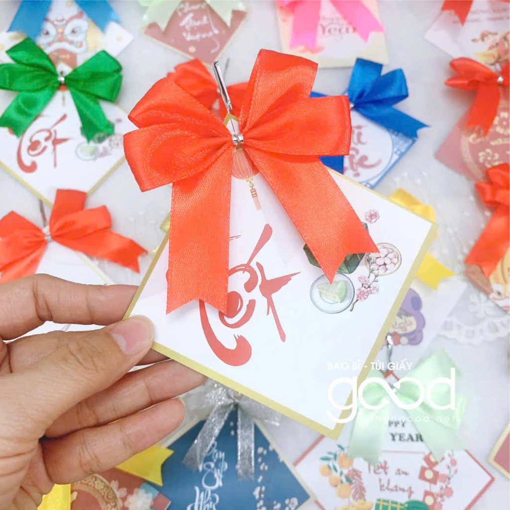 Khuyến Mãi – Set 5 Nơ Ruy Băng Lụa Vạn Sự Như Ý – Nơ Trang Trí Quà Tặng, Kèm Tag Treo Mừng Năm Mới S