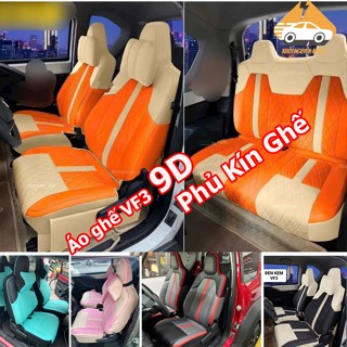 Mẫu áo ghế da ô tô VF3 2024 2025 Hàng 9D may theo xe cao cấp , kín full 360 độ cả 2 hàng ghế Sản Xuất Tại Xưởng