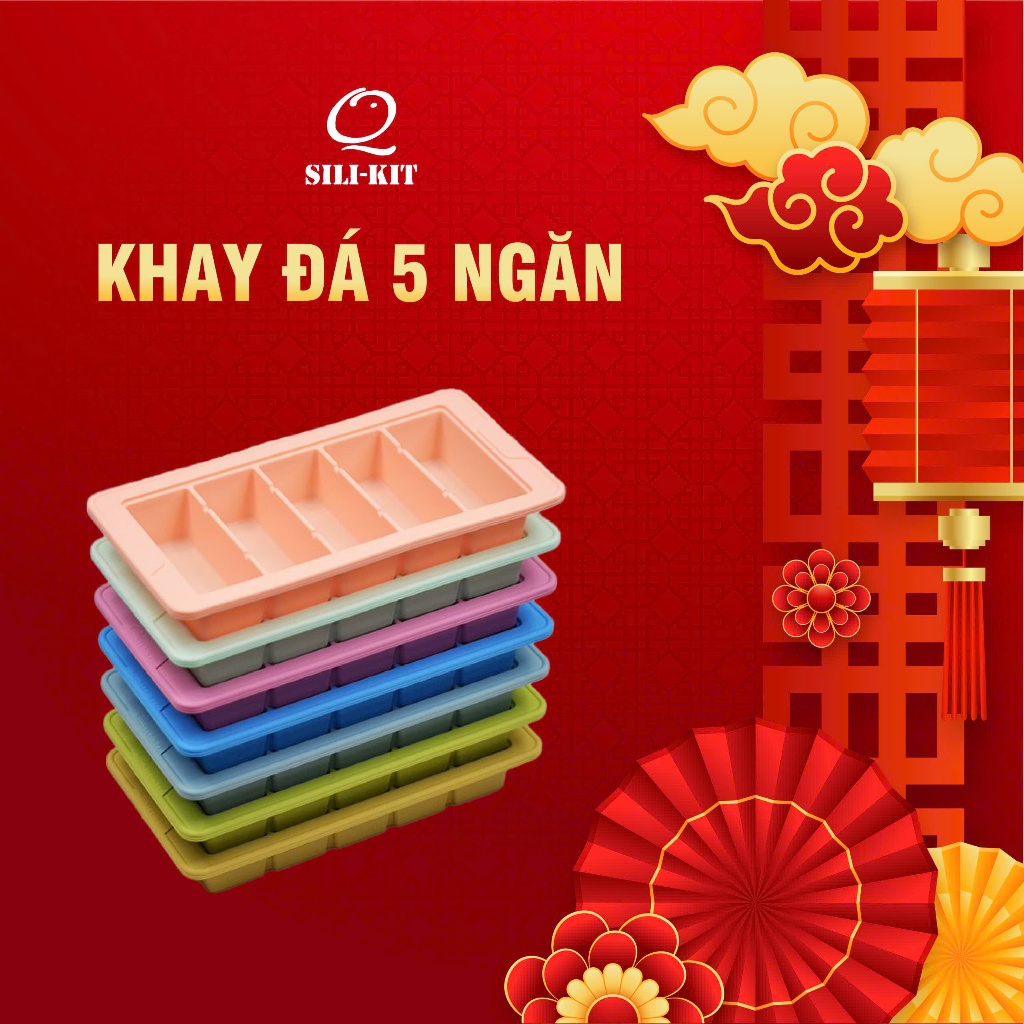 Khay Đá Silicon Cao Cấp 5 Ngăn Cỡ Lớn Silikit, Khuôn Làm Kem, Khuôn Làm Thạch Cao Cấp Có Độ Bền Cao