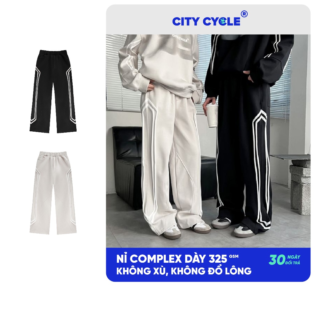 Quần ống rộng unisex dài nỉ suông Local Brand Chính Hãng City Cycle Quần dài Lazepa