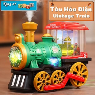 Đồ Chơi Tàu Hỏa Vintage Train Hiệu Ứng Phun Khói Có Nhạc Và Đèn Vui Nhộn Di Chuyển Tự Động Tránh Vật Cản Xoay 360 Độ