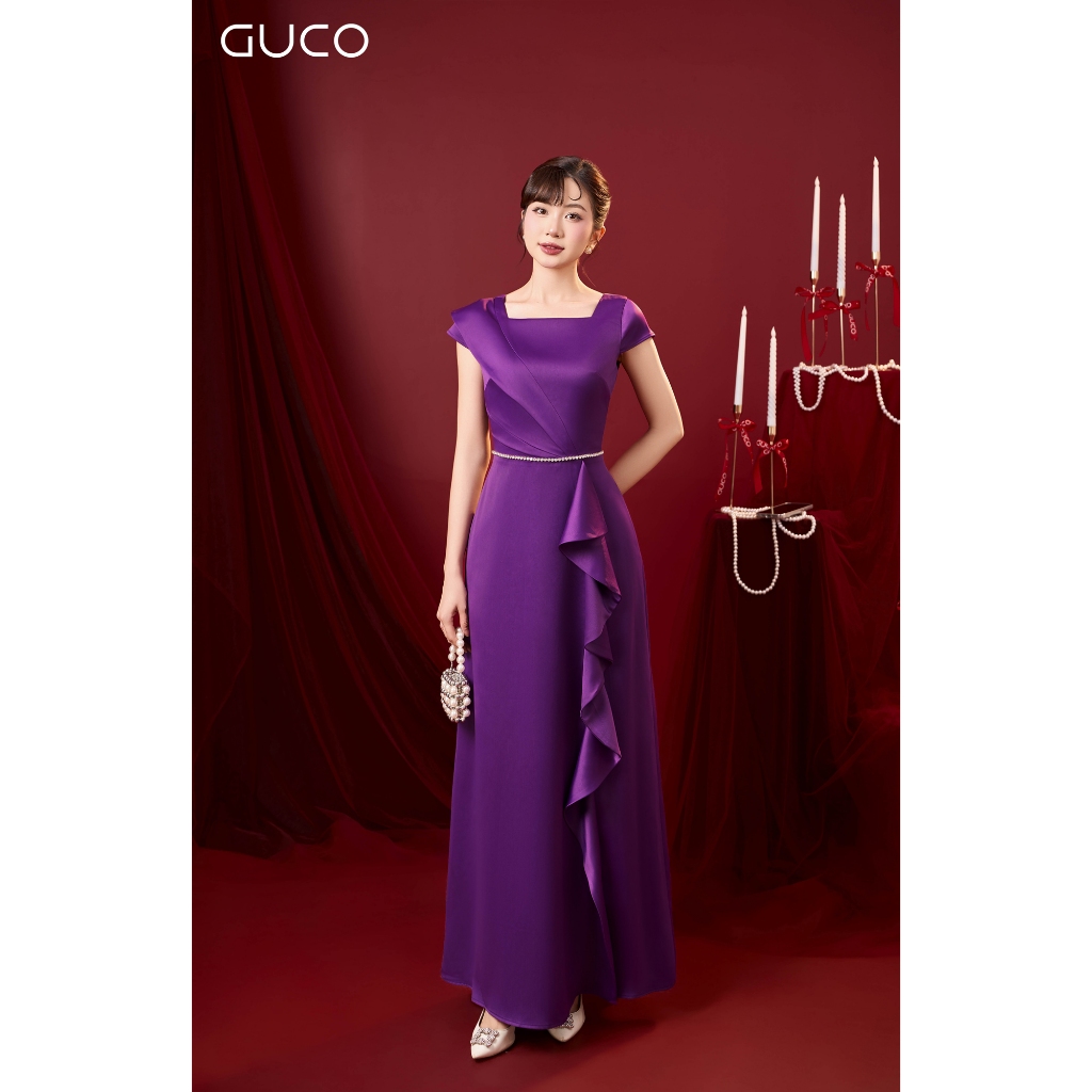Đầm Dạ Hội Xếp Bèo Kết Đá Eo - GUCO - Tím 4788