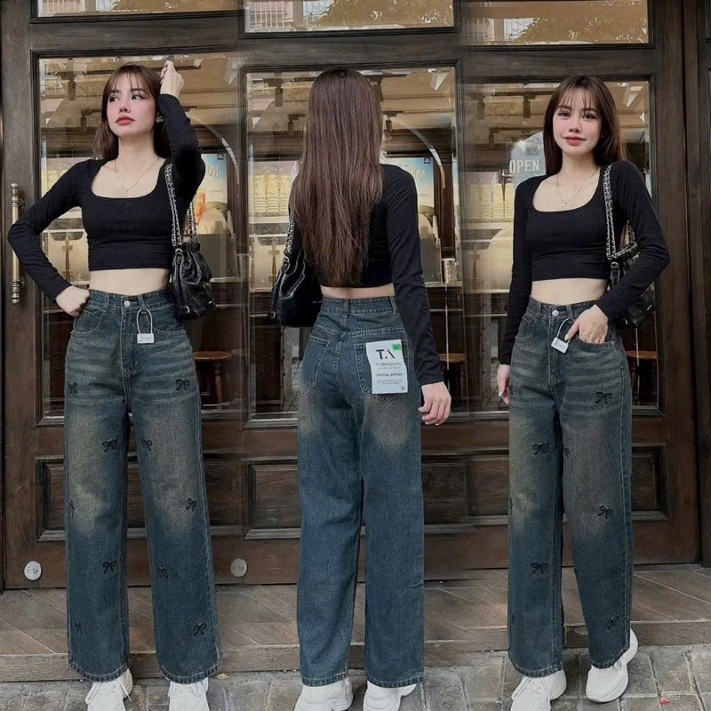 [Bigsize 60kg-98kg] Quần Jean Nữ Ống Đứng Form Rộng Vừa Co Giãn - Dài 103cm - Ống 23cm | BigBuy360 - bigbuy360.vn