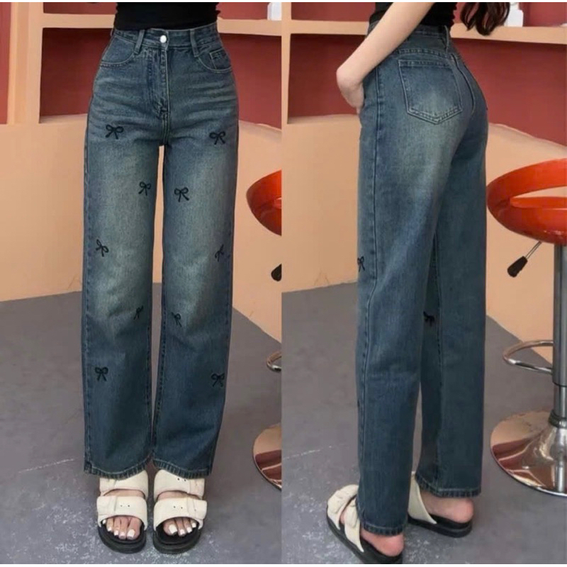 [Bigsize 60kg-98kg] Quần Jean Nữ Ống Đứng Form Rộng Vừa Co Giãn - Dài 103cm - Ống 23cm | BigBuy360 - bigbuy360.vn