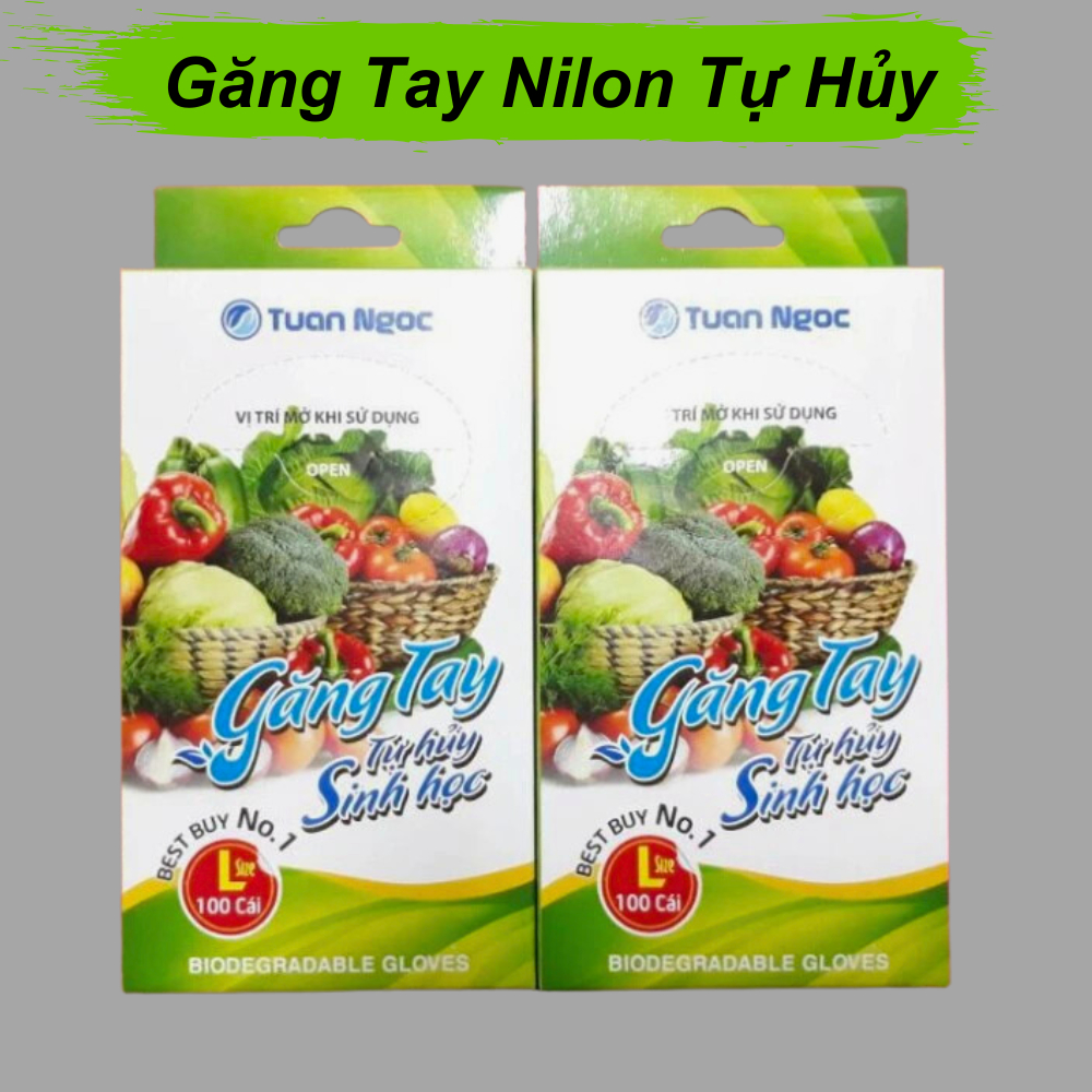 Găng tay nilon tự hủy sinh học, hộp 100c găng tay nilon tiện lợi