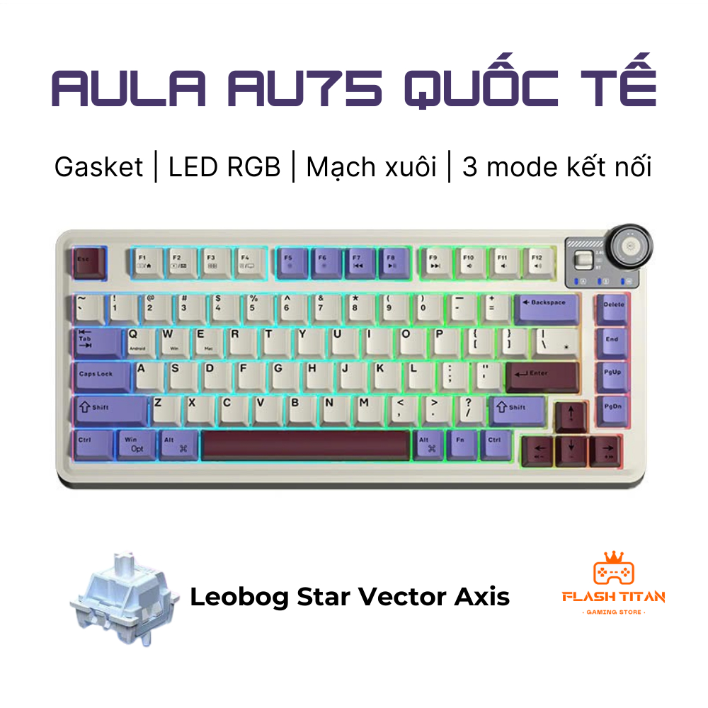 Bàn phím cơ không dây AULA AU75 - 3 mode kết nối tiện lợi - LED RGB nhiều chế độ - Hỗ trợ hotswap | BigBuy360 - bigbuy360.vn
