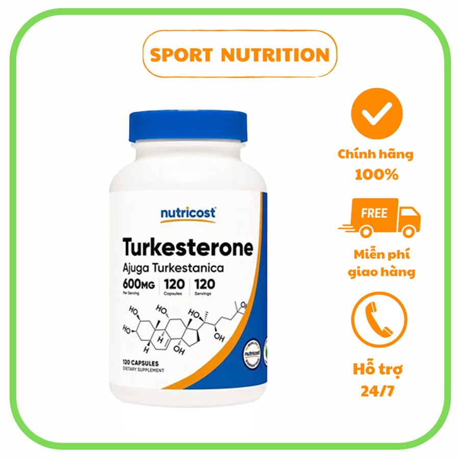 Nutricost Turkesterone - Ajuga Turkestanica, 600mg -120 viên uống giúp phục hồi và phát triển cơ bắp