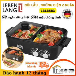  Bếp Lẩu Điện 2 Ngăn Mini Lebenlang LBL8583 - Nồi Lẩu Nướng 2in1 Công Suất 1300W Dung Tích 1200ml 