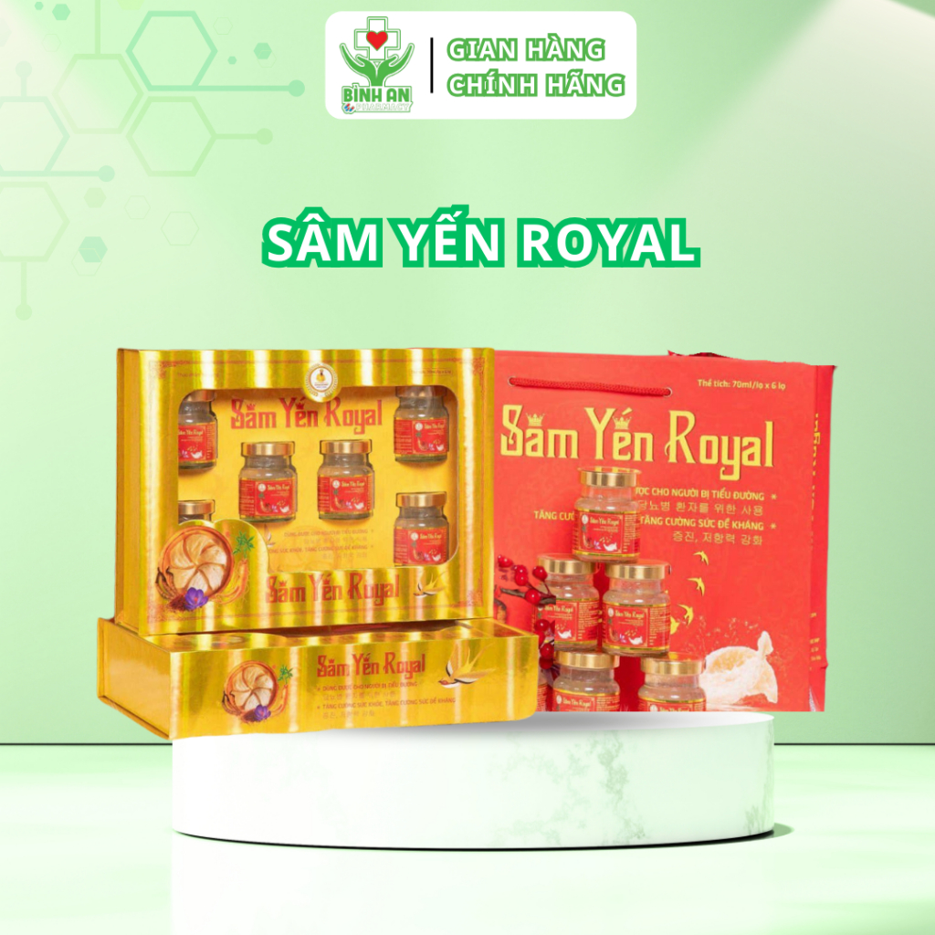 SÂM YẾN ROYAL - Hộp quà Tết với tổ yến chưng, hồng sâm, đông trùng... - Hộp 6 lọ 70ml - NT Bình An
