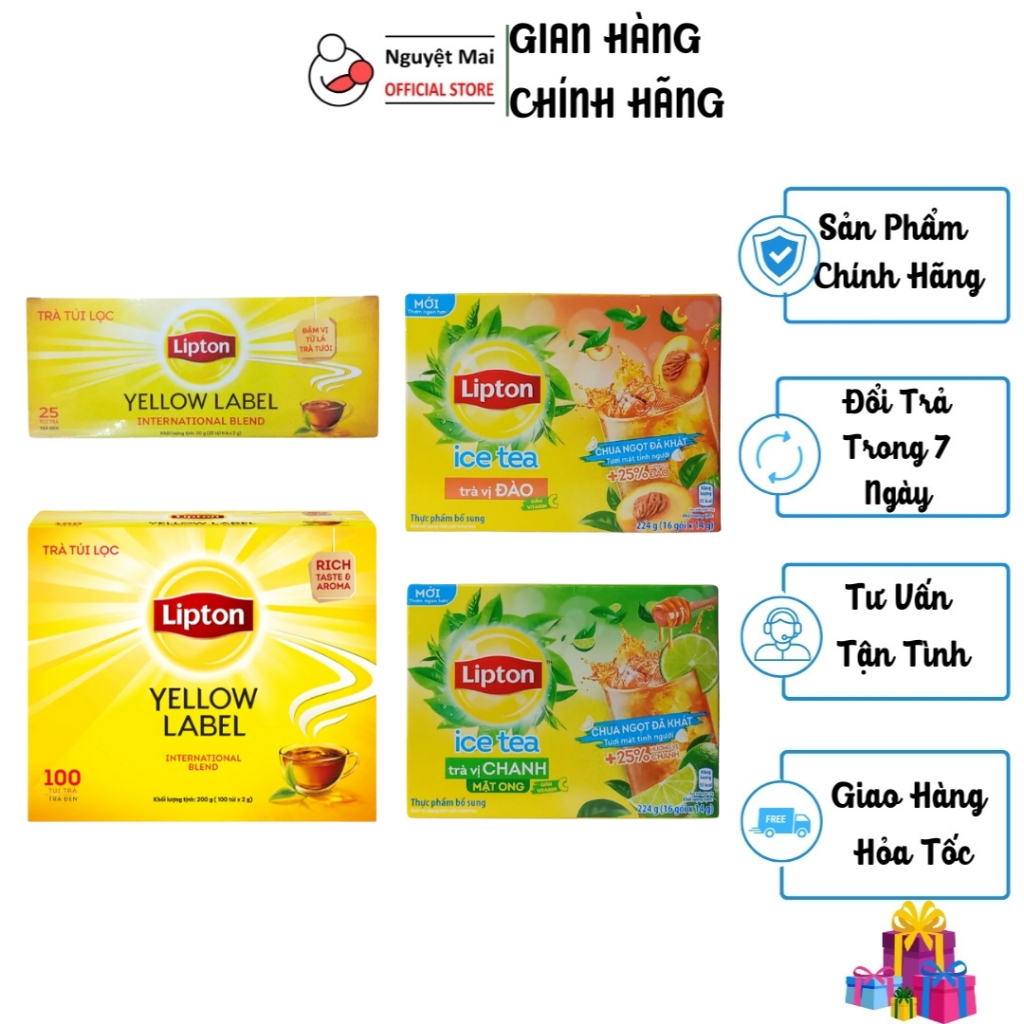 Trà túi lọc Lipton Yellow Label hộp 50/200g - Lipton ice tea trà vị Chanh mật ong/ Đào hộp 192g