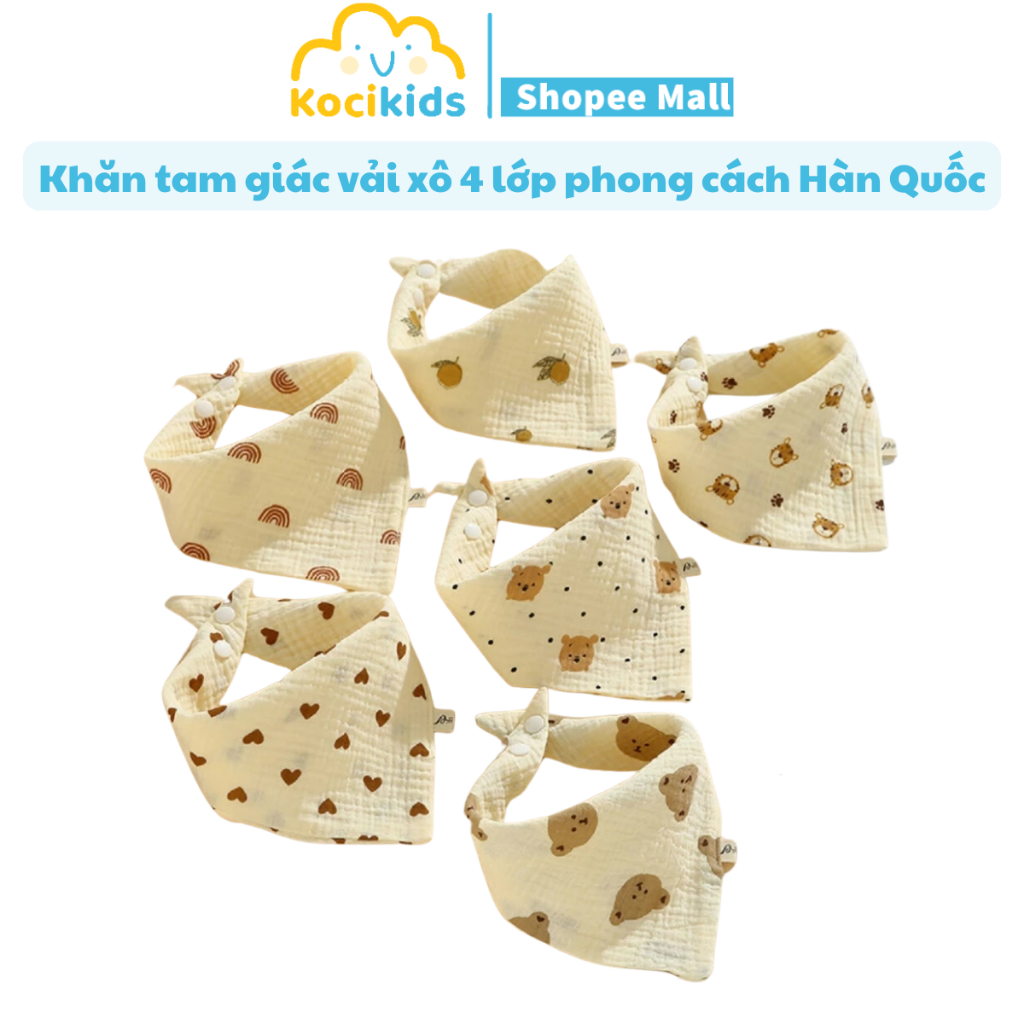 Khăn yếm tam giác vải xô 4 lớp có cúc bấm sau gáy rất tiện lợi