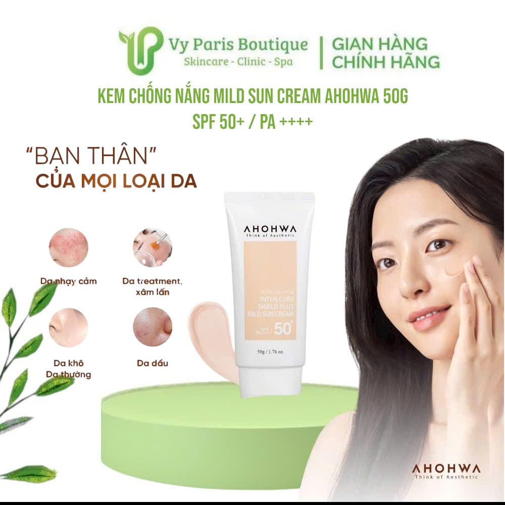 Kem Chống Nắng Vật Lý Mild Sun Cream Ahohwa SPF 50+ / PA++++ 50g - Hiệu Chỉnh Sắc Tố Da