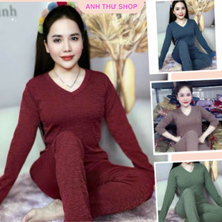 Set Bộ Nữ, Đồ Bộ Cổ Tim, Bộ Ủ Kem Chất Thun Gân Đũa Tay Dài Quần Baggy Dài Từ 45-80kg BIGSIZE