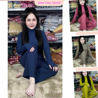 Đồ Bộ Nữ Cổ Lọ Quần Suông Áo Tay Dài, Bộ Ủ Kem Nhiều Size Từ 45-80kg