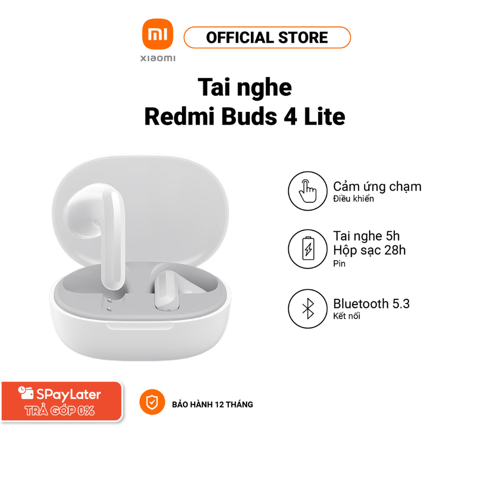 Tai nghe Bluetooth Redmi Buds 4 Lite | Driver kép mạnh mẽ | Tổng thời lượng 42H | Công nghệ chống ồn, nghe gọi rõ